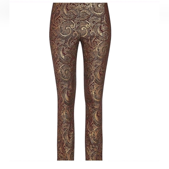 Alice + Olivia  Lamè Paisley Printed Straight Leg Pants Size 6 - Picture 9 of 15